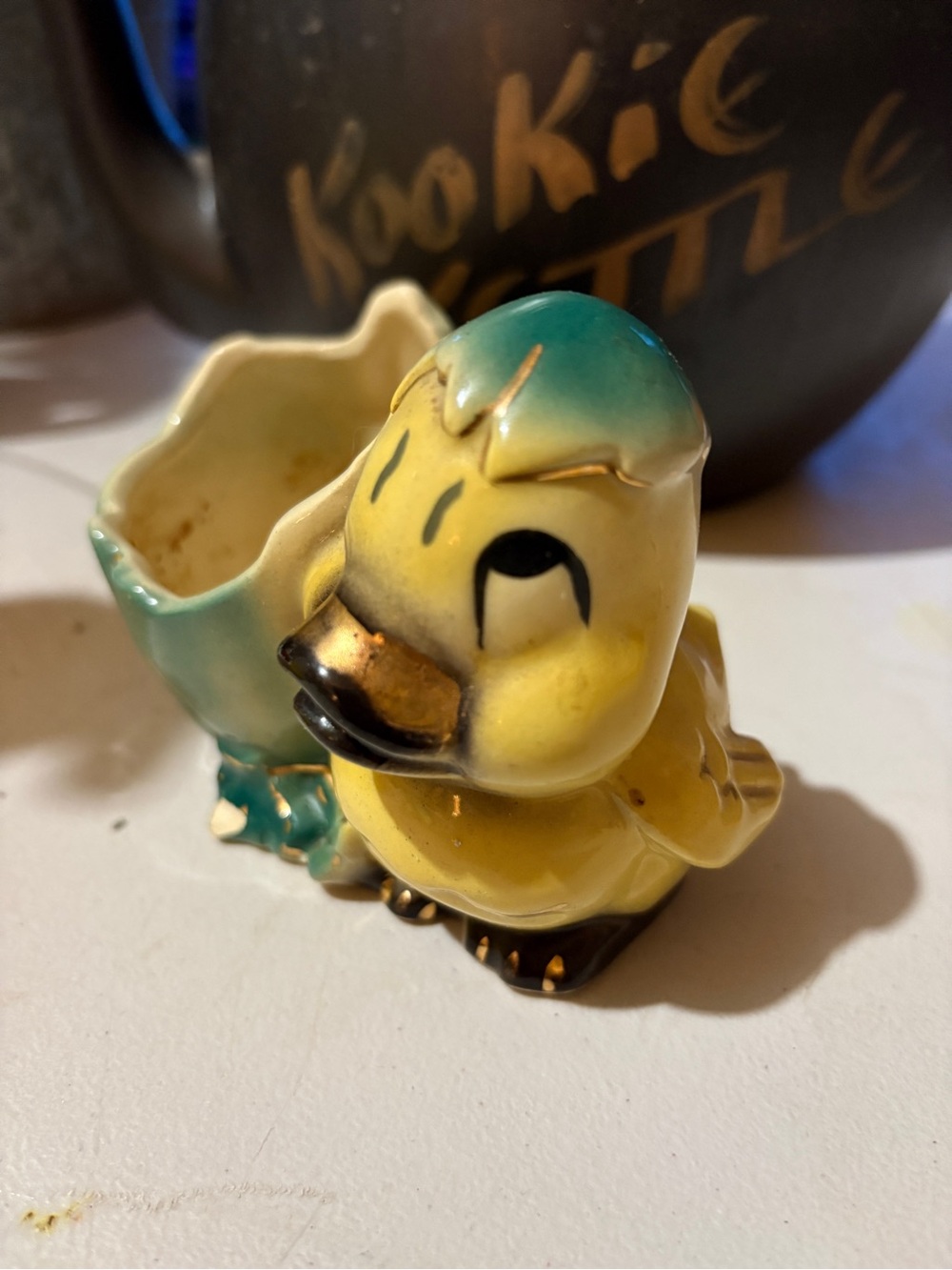Shawnee Vintage Ceramic Duck Planter - Yellow & Teal - Picture 2 of 10